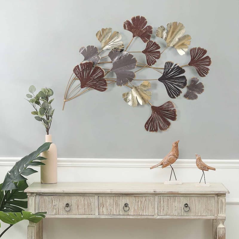Adeco Metal Wall Decor Gold Ginkgo Leaves Wall Sculpture - Multi-Color