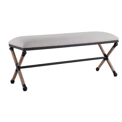 48" Pale Gray and Black Upholstered Accent Bench