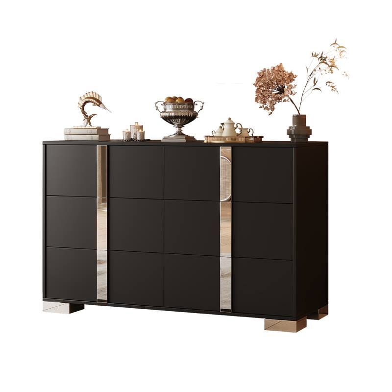 Elegant Modern Dresser with Metal Handle,Mirrored Storage Cabinet with 6 Drawers for Bedroom,Living Room