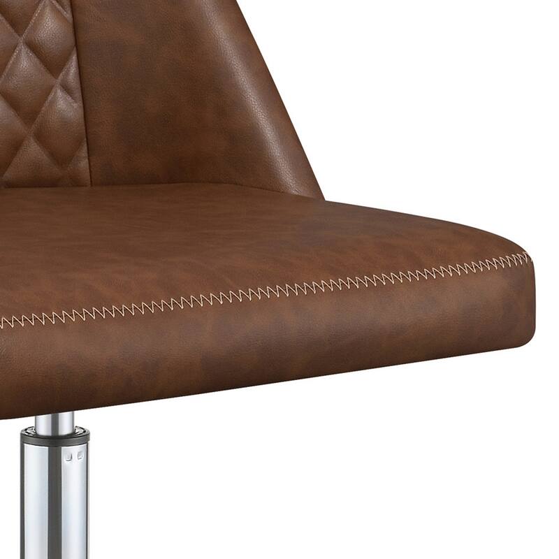 Leatherette Office Chair with Sloped Back and Diamond Stitching, Brown