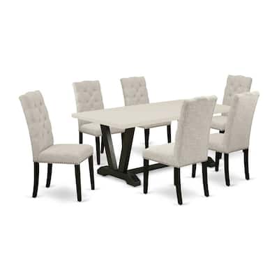 HomeStock 7-Pc Natural Oak Finish Solid Wood Top Dining Table with 6 Parson-Chairs