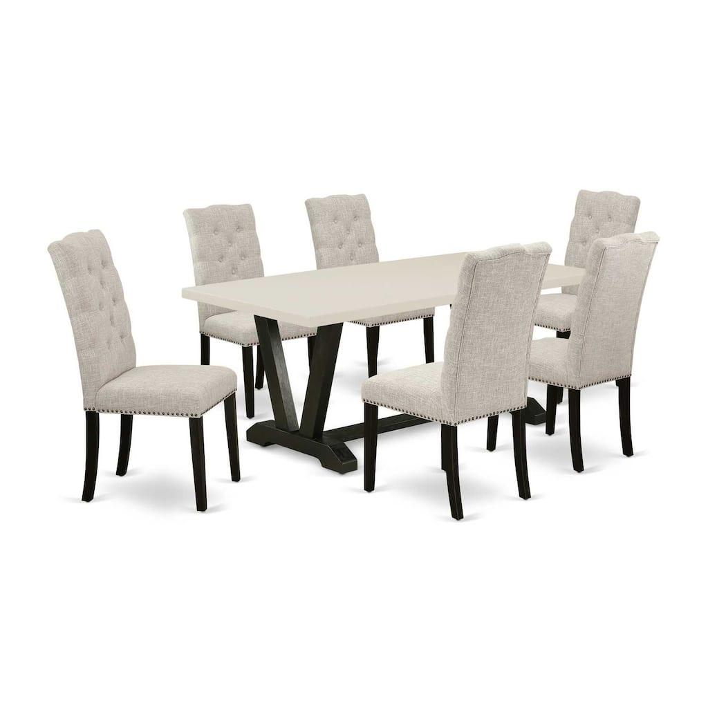 HomeStock 7-Pc Natural Oak Finish Solid Wood Top Dining Table with 6 Parson-Chairs