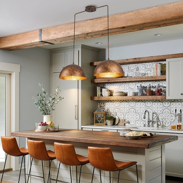 Copper and wood pendant light best sale