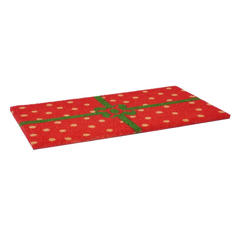 HomeRoots 17" X 29" Brown Green And Red Christmas Outdoor Coir Door Mat - 17.00' X '29.00