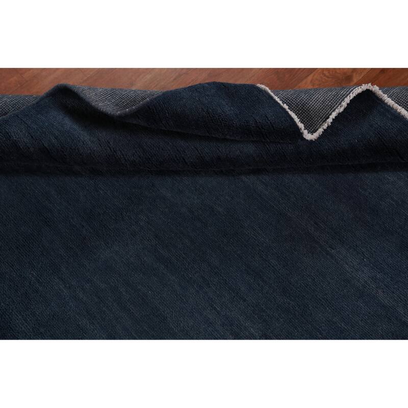 Hand Knotted Oriental 100% Wool Carpet Modern Solid Navy Blue & Blues Gabbeh Area Rug - 10' 0'' X 5' 3''
