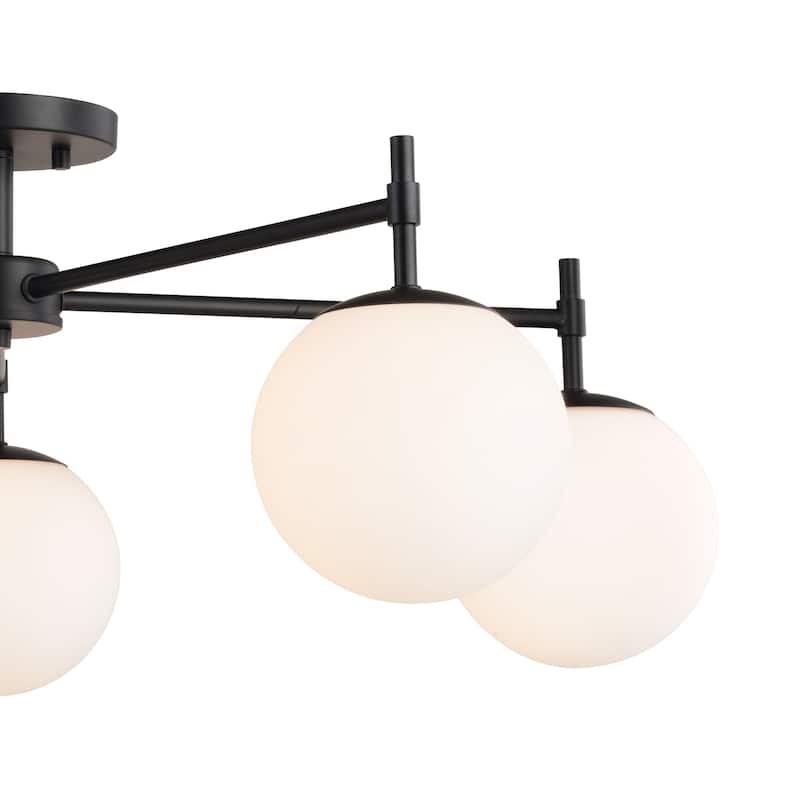 Armitage 32-in W Matte Black Semi Flush Mount Ceiling Light Fixture White Glass Globe Shade, LED Compatible
