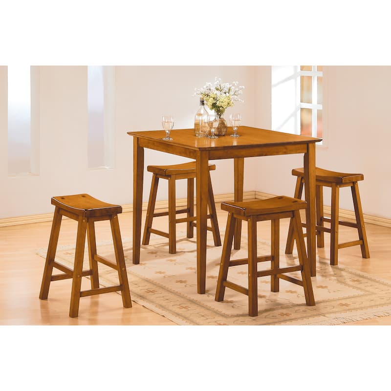 Casual Dining 29-Inch Bar Height Stools 2Pc Set Saddle Seat Solid Wood Oak Finish Home Furniture