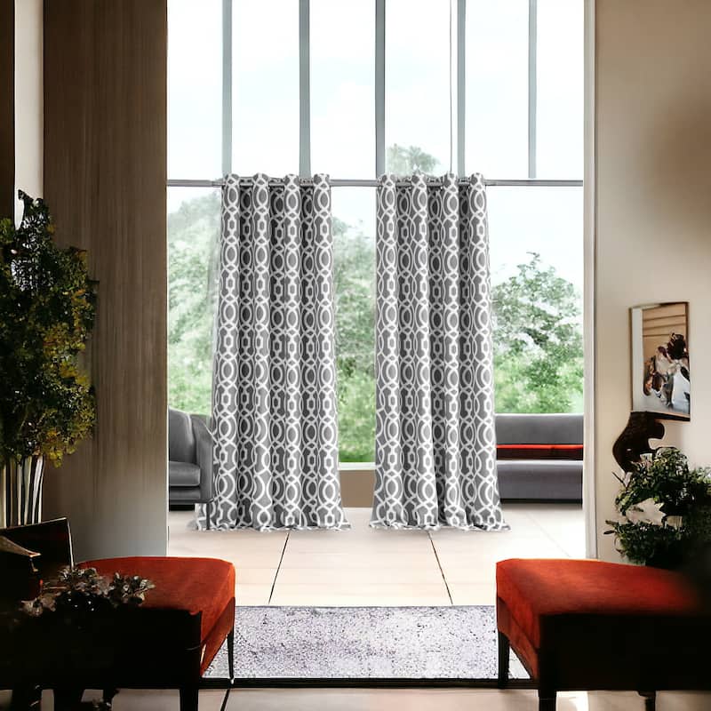HomeRoots 84" Gray Trellis Black Out Window Curtain Panel - 84" x 54"