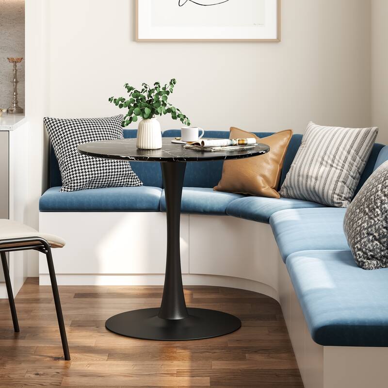 Mid-Century Modern Round Kitchen or Dining Table with Steel Pedestal Base for Dining Room - 31.5"