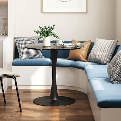 Mid-Century Modern Round Kitchen or Dining Table with Steel Pedestal Base for Dining Room - 31.5"