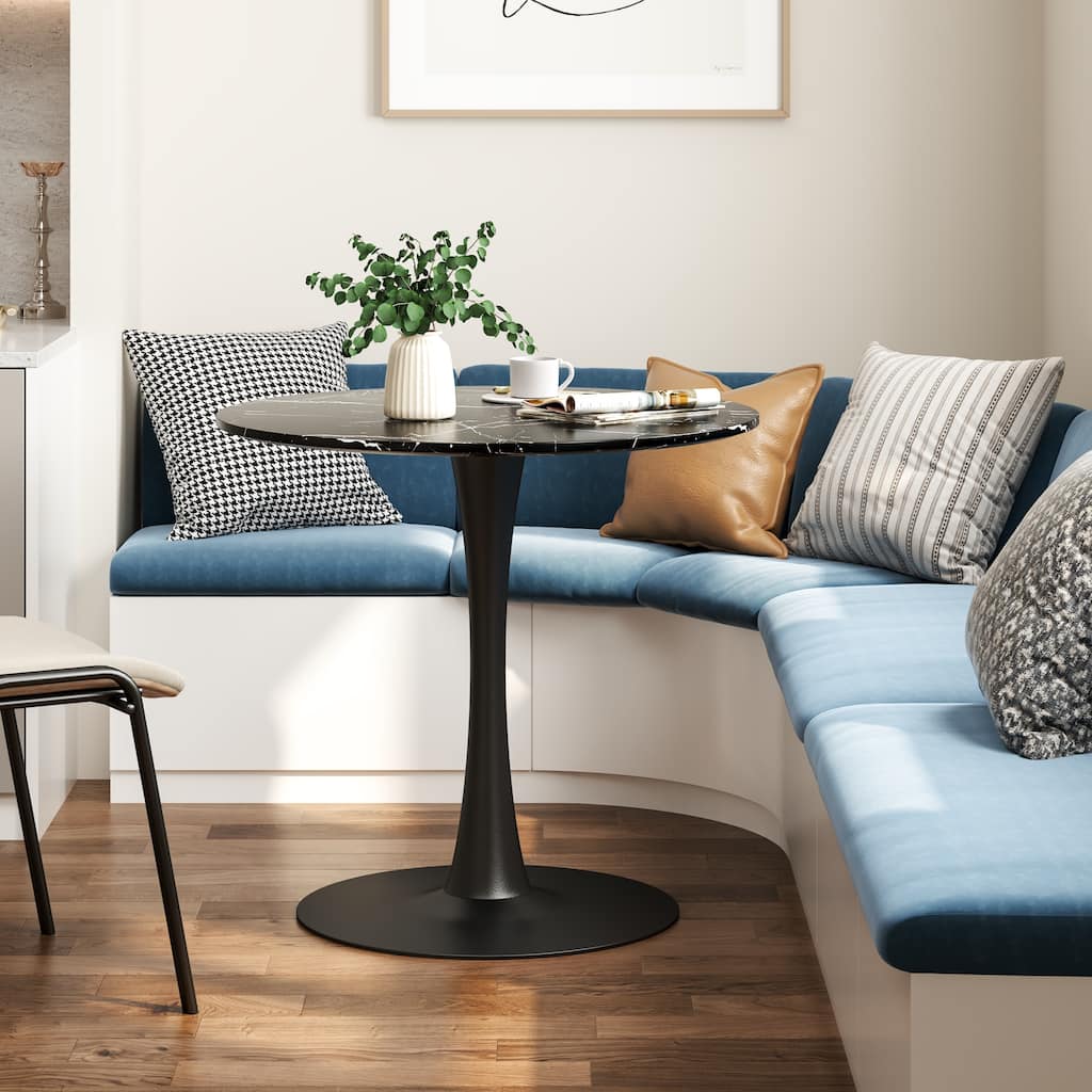Mid-Century Modern Round Kitchen or Dining Table with Steel Pedestal Base for Dining Room - 31.5"