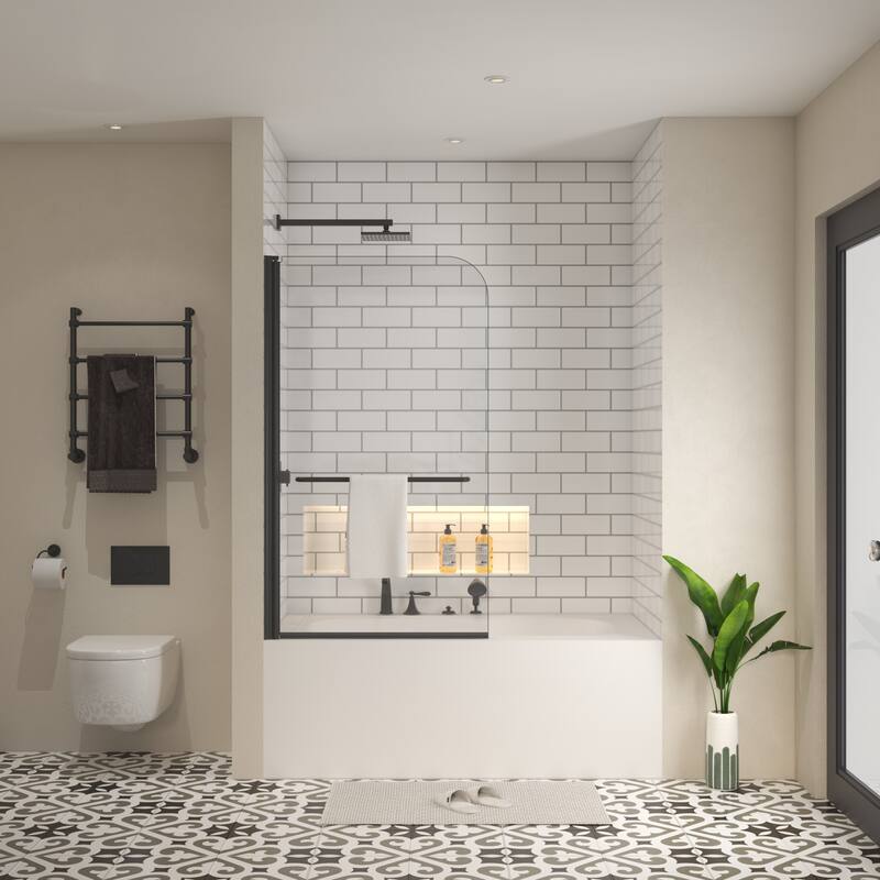 34 "W x 58 'H Tub Door with 1/4' Tempered Glass - Matte Black