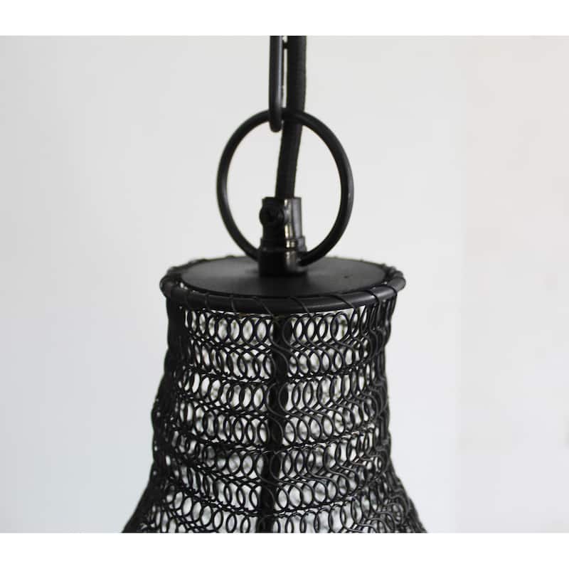 1-Light Satin Black Pendant With A Chain Basket Shade