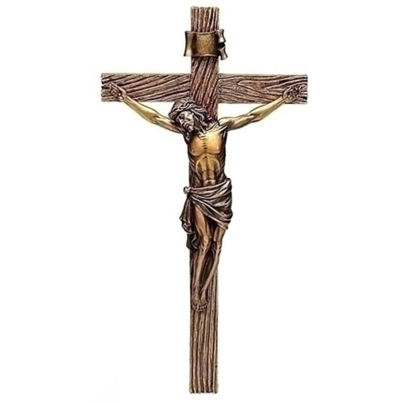 20.25" Brown and Gold Antique Crucifix Religious Tabletop Figurine