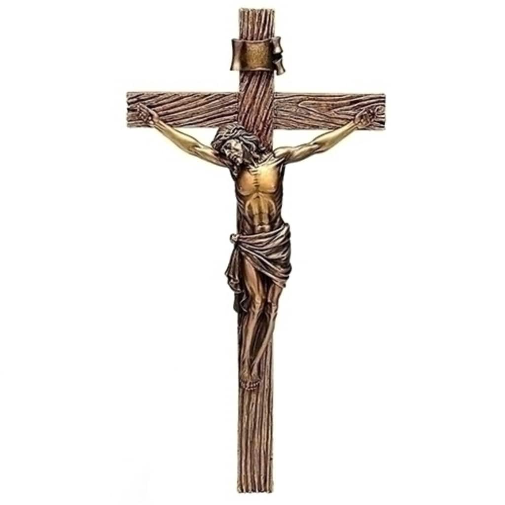 20.25" Brown and Gold Antique Crucifix Religious Tabletop Figurine