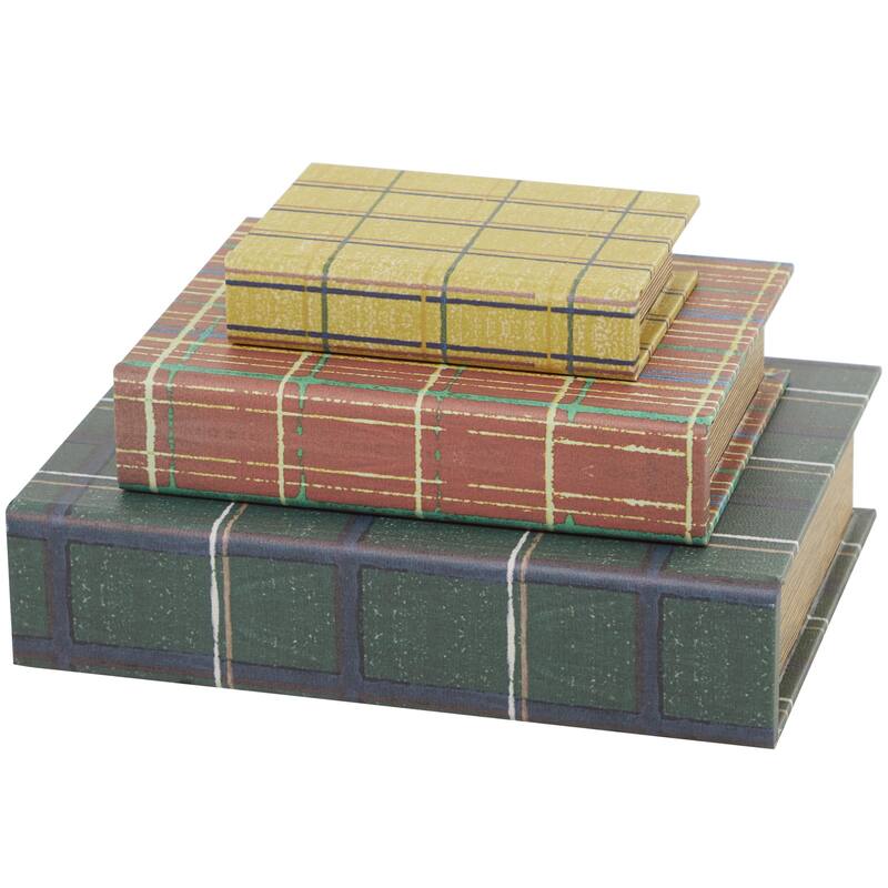Faux Storage Book Decorative Box - Set of 3 Dark Brown, Gray, Cream, Beige, Multi Colored, Blue, White - Roche River Decor