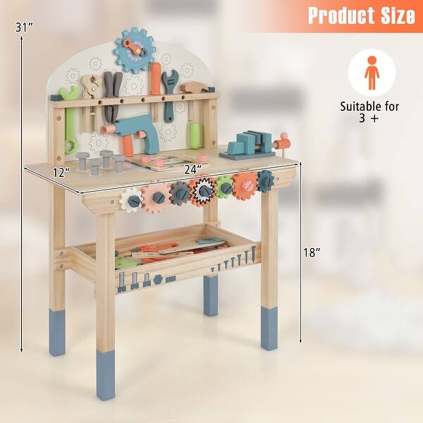 Multicolor Kids Play Tool Workbench Set with Magnetic Rack and Open Shelf - 24" x 12" x 31" (L x W x H)