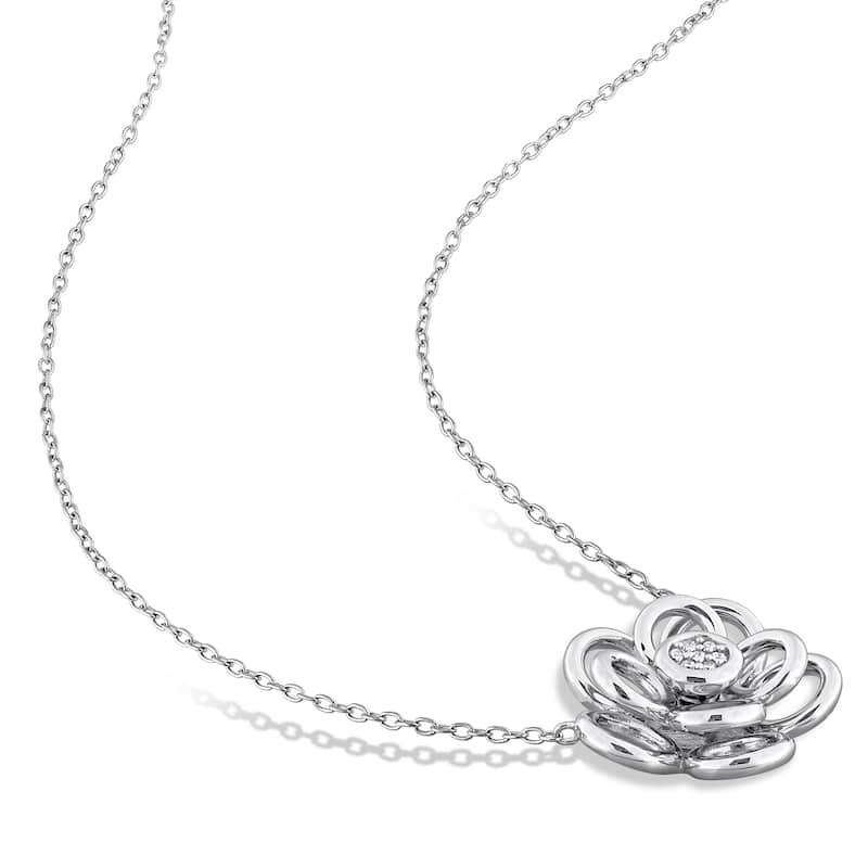 Miadora 1/6ct TW Diamond Flower Earrings Necklace Set Sterling Silver