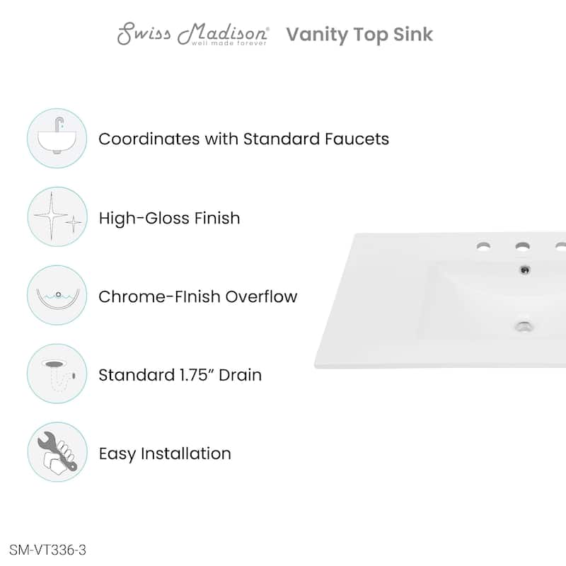 36 Inch Ceramic Vanity Sink Top in Matte Black