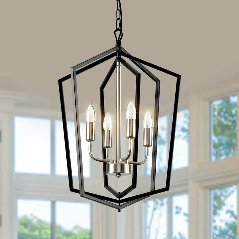 4-Lights Lantern Metal Chandeliers - black&silver