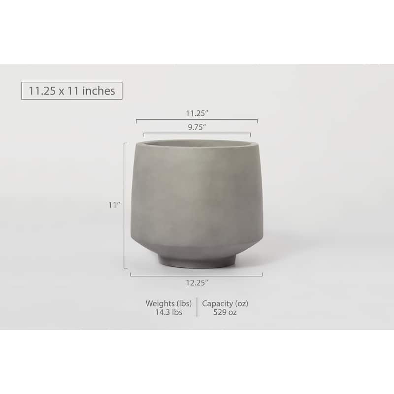 Indoor/Outdoor Large Minimalist Light Cement/ Concrete Lightweight Round Planter Pot - 15, 11 in - 11 In. H x 11.25 In. W x 11.25 In. L - Cement Grey