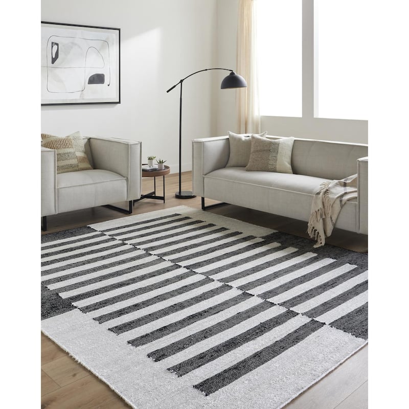 Livabliss Transitional Diane Stripe Area Rug - 8' x 10' - Off-White/Black