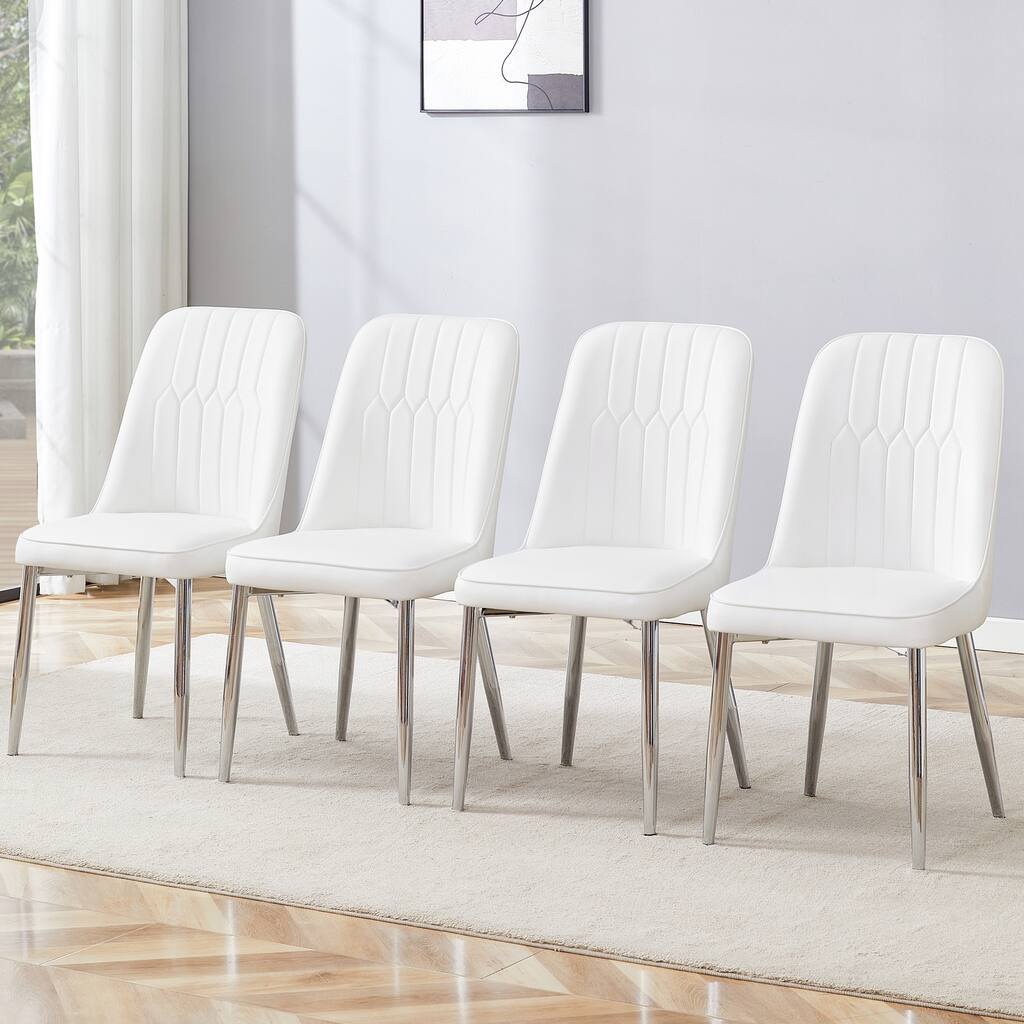 4 modern dining chairs, sleek PU leather backrest, and silver metal legs bring a comfortable home experience