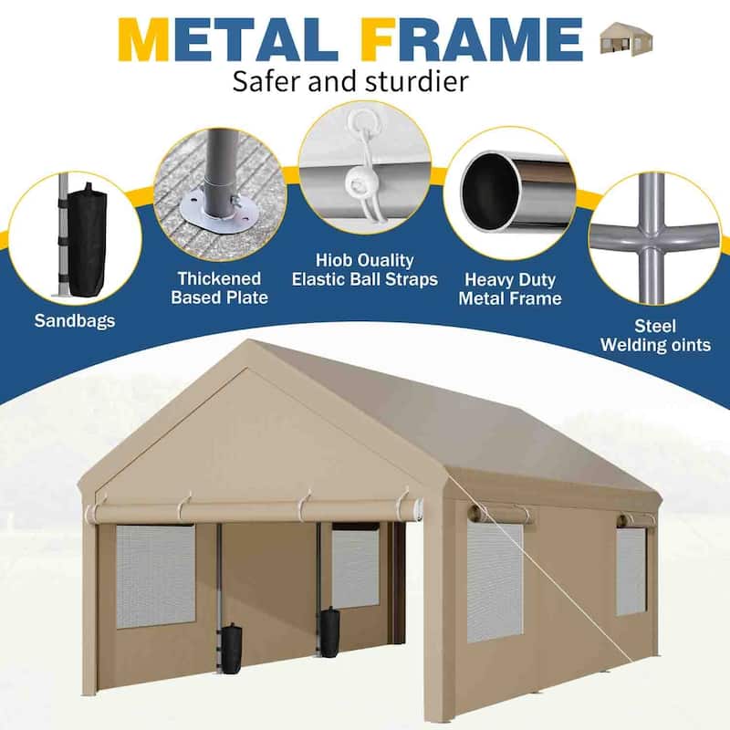 Futzca 12x20 ft Carport Canopy, Waterproof Outdoor Shelter with Sandbags