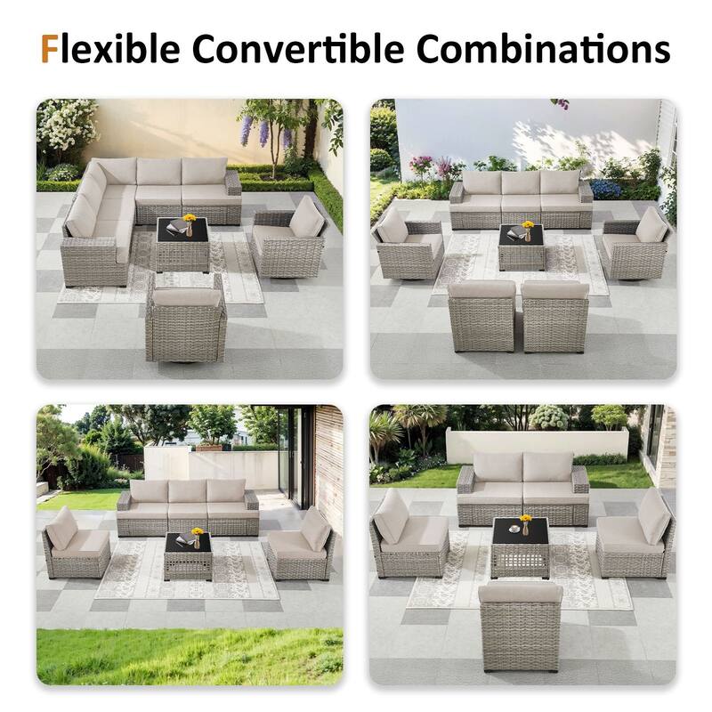 Pocassy Wicker Rattan Outdoor Sectional Sofa Patio Conversation Set