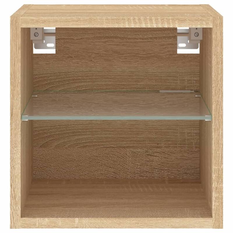 vidaXL TV Wall Cabinet Sonoma oak Engineered wood, tempered glass - 11.2 x 11.8 x 11.8 in