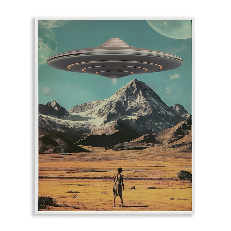 Stupell Woman with Overhead UFO Framed Giclee Art Design By Wumples - 16 x 20 - White