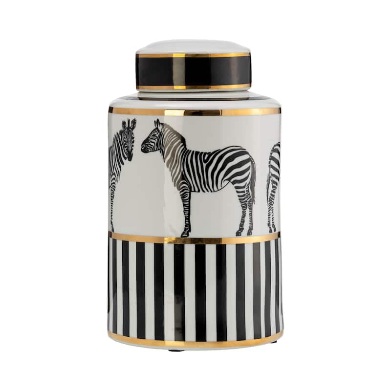 Sagebrook Home Modern Zebra Animal Glam Ceramic Jar with Lid