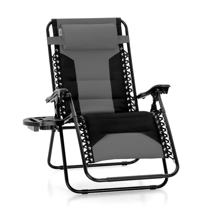 MAISON ARTS 2 XL Zero Gravity Recliners Padded Folding Lounge Chairs with Cup Holder - Aqua Blue