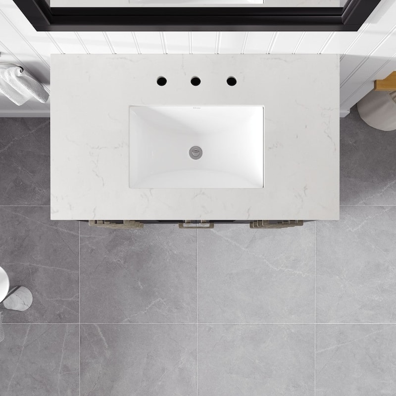 Eviva Hampton 36"W x 22"D Bath Vanity with White Carrara Quartz Top