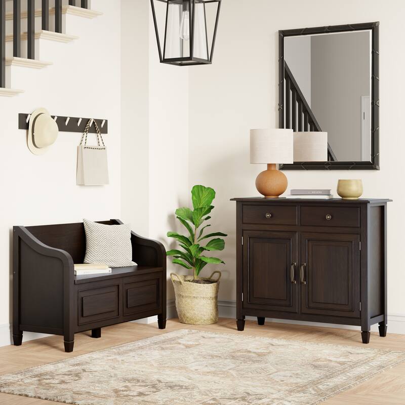 WYNDENHALL Hampshire Solid Wood 42" Wide Storage Bench & 40" Wide Storage Cabinet - Dark Chestnut Brown