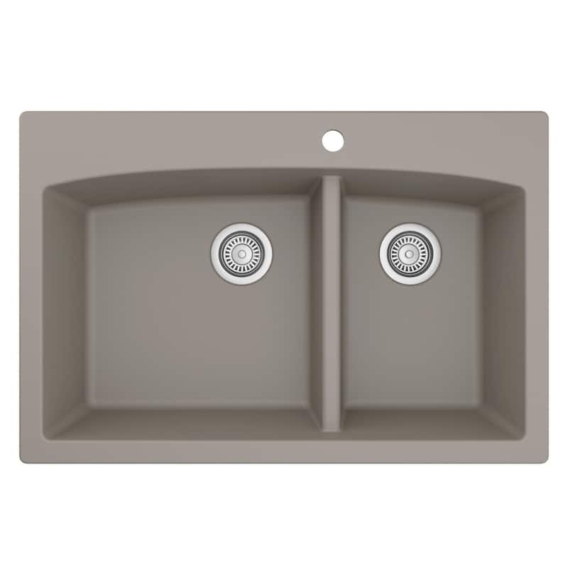 Karran Drop-In Quartz Double Bowl Kitchen Sink - Concrete