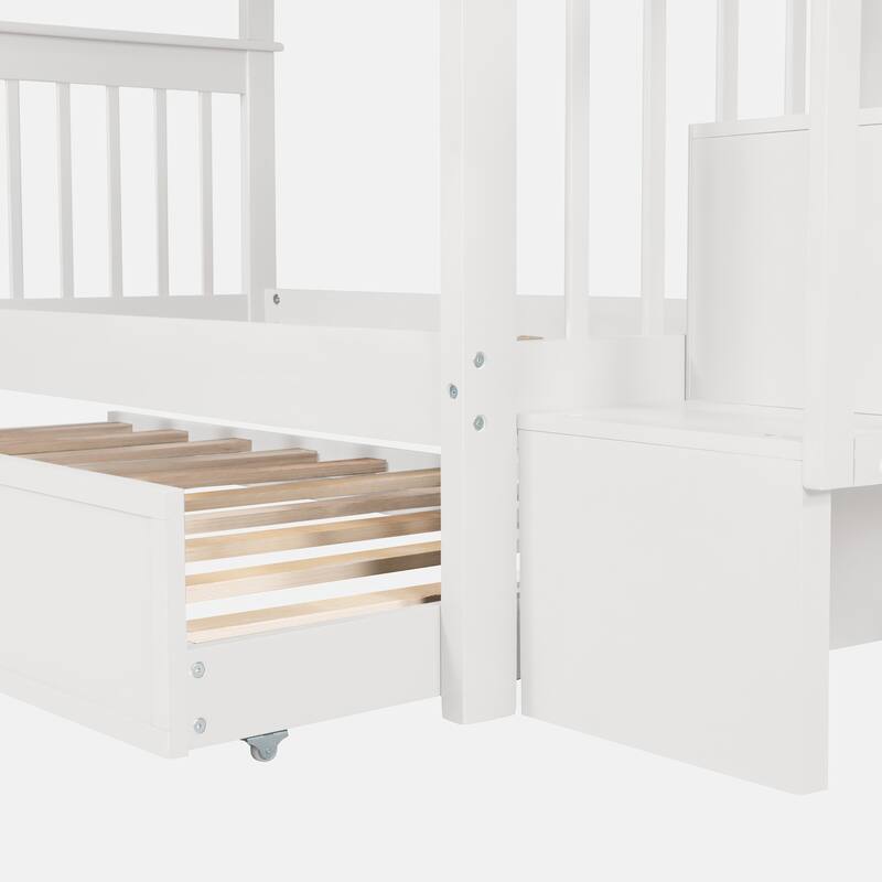 Stairway Twin-Over-Twin Bunk Bed with Twin size Trundle for Bedroom
