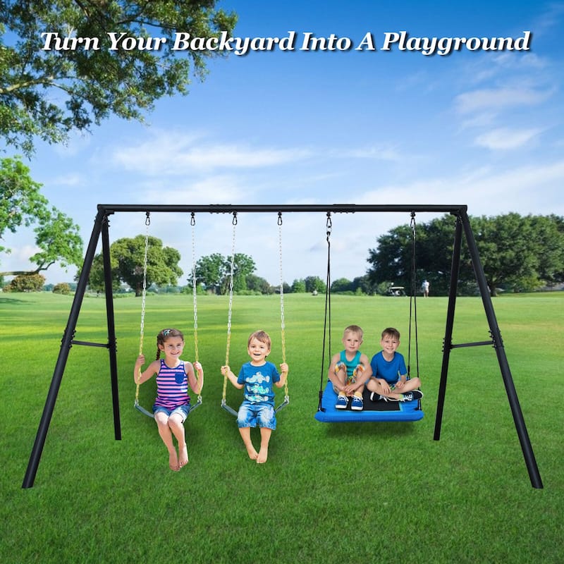 Heavy-Duty Metal A-Frame Swing Set with 3 Swings