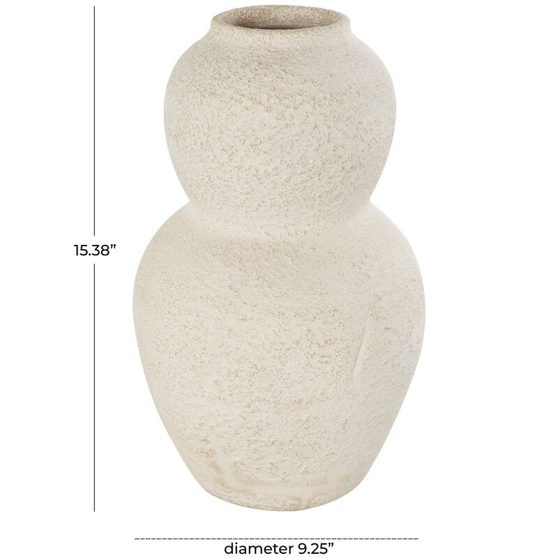 Ceramic Hourglass Textured Decorative Vase with Brown Distressing - Cream - Roche River Decor