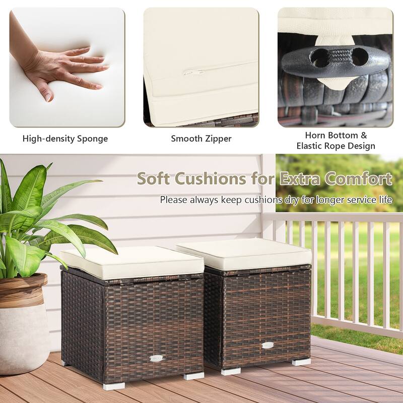Costway 2PCS Patio Rattan Ottomans Seat Side Table Storage Box - See Details