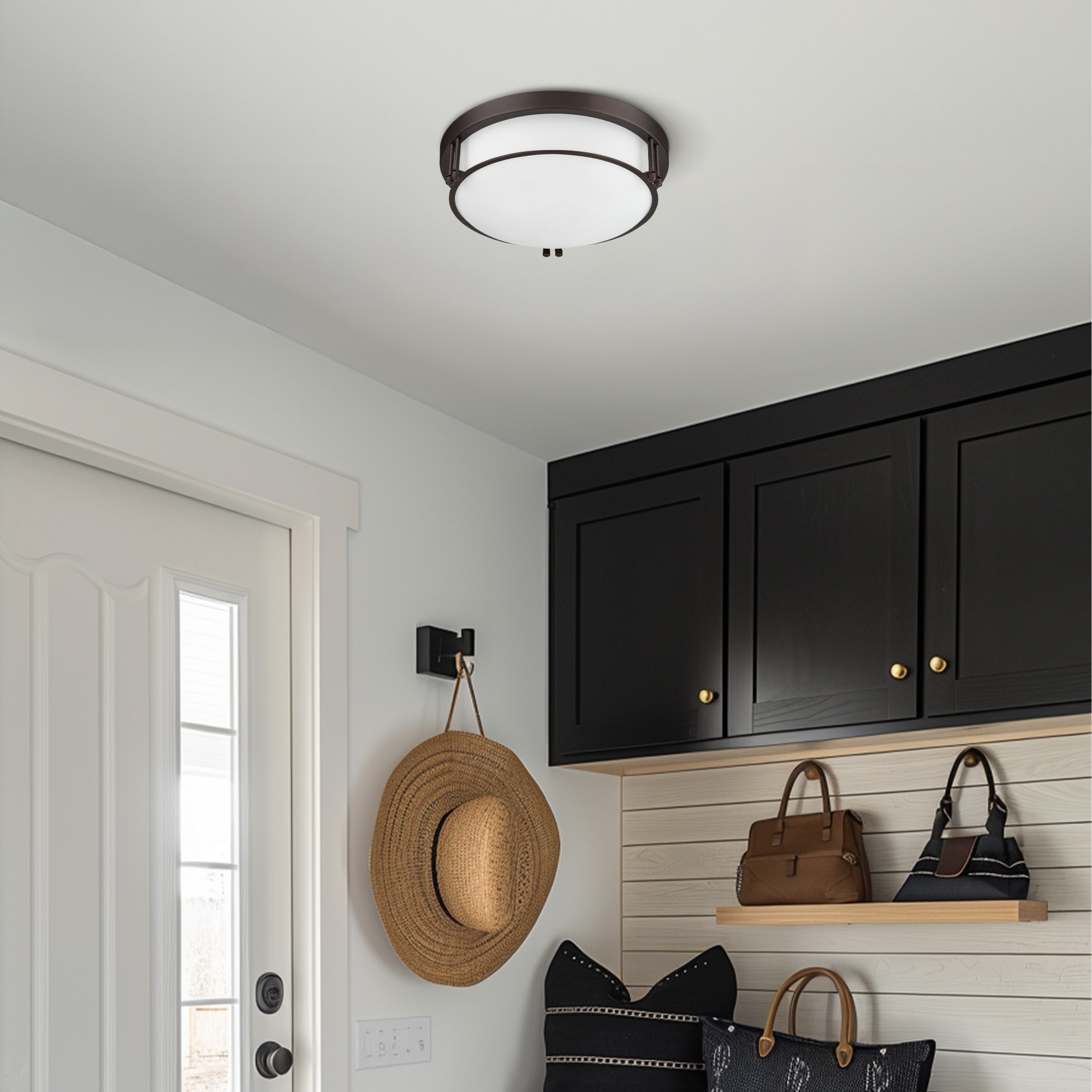 2-Light Oil-Rubbed Bronze/Gold Glass Ceiling Light - N/A
