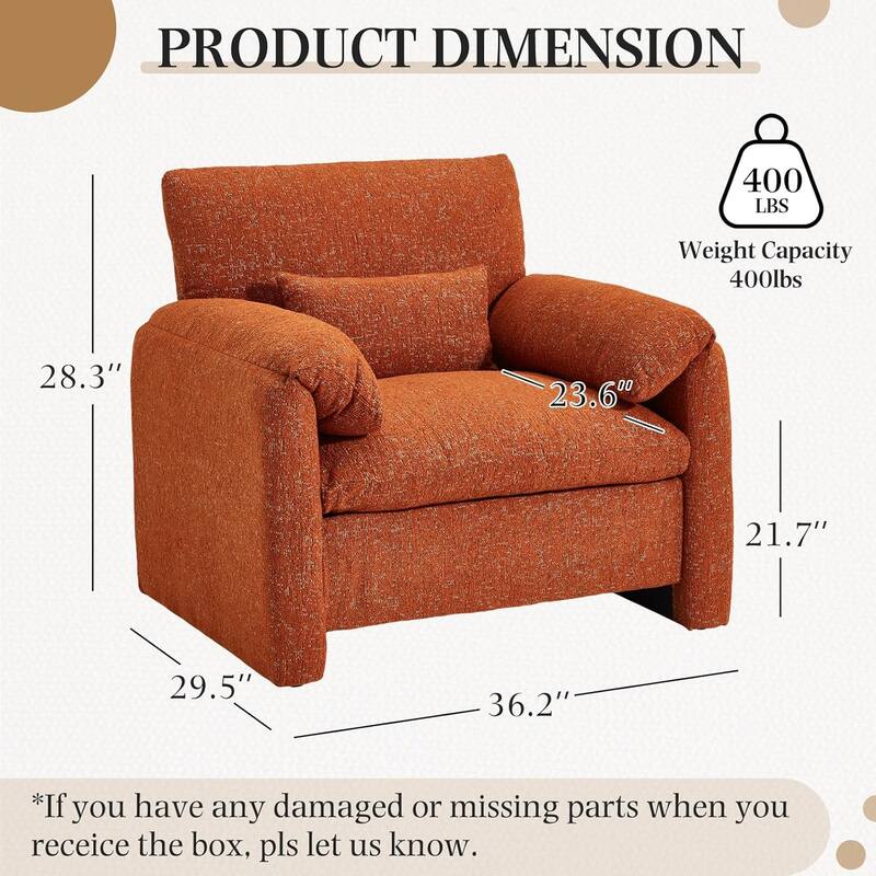 AECOJOY Oversized Armchair, Mid Century Accent Chair, Comfy Upholstered Single Sofa, Extra Wide Reading Chairs for Living Room