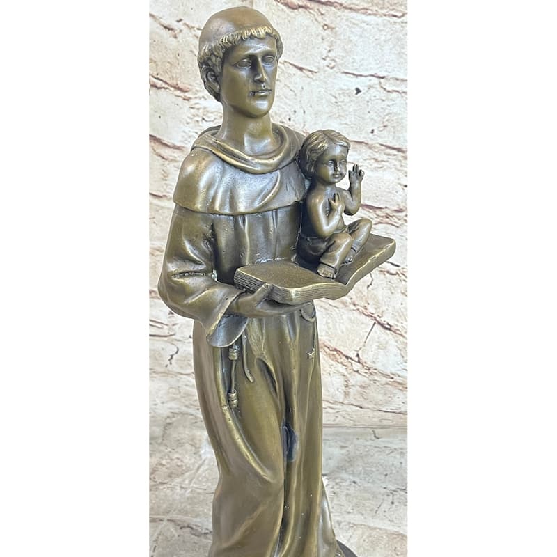 Saint Anthony Statue In Bronze Holding Bible And Baby Jesus Sculpture Figure