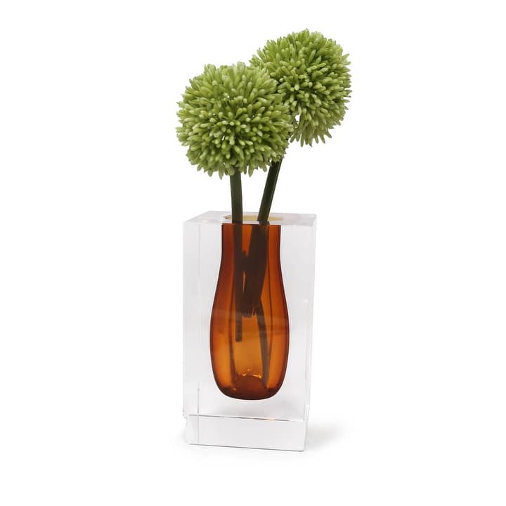 Crystal Bud Vase Double Wall Colored Inner - 3.25"L x 3.25"W x 6"H