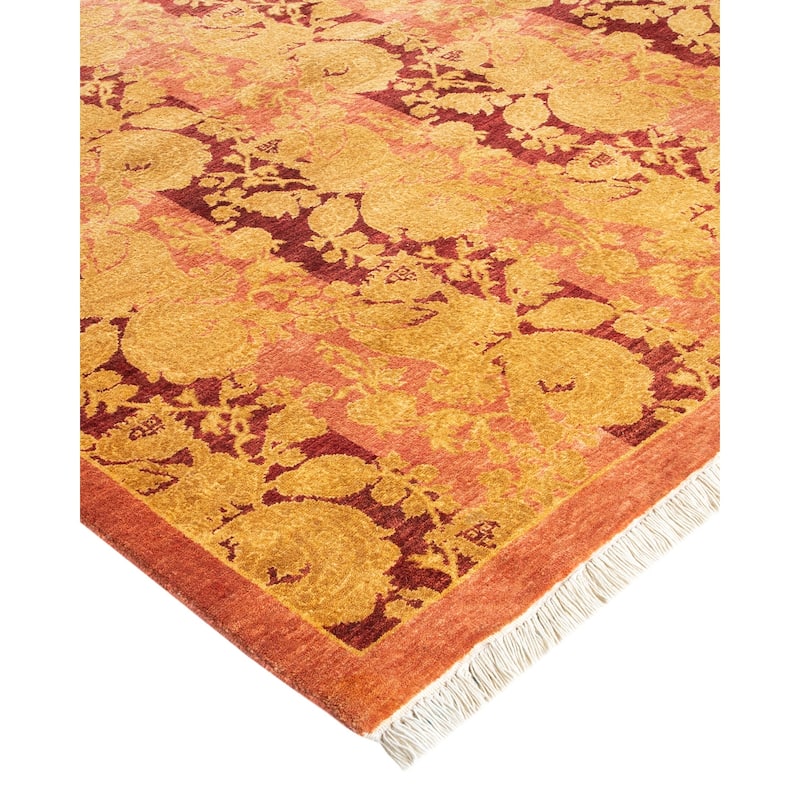 Overton Handknotted Wool Traditional Abstract Rose Area Rug - 10' x 14'