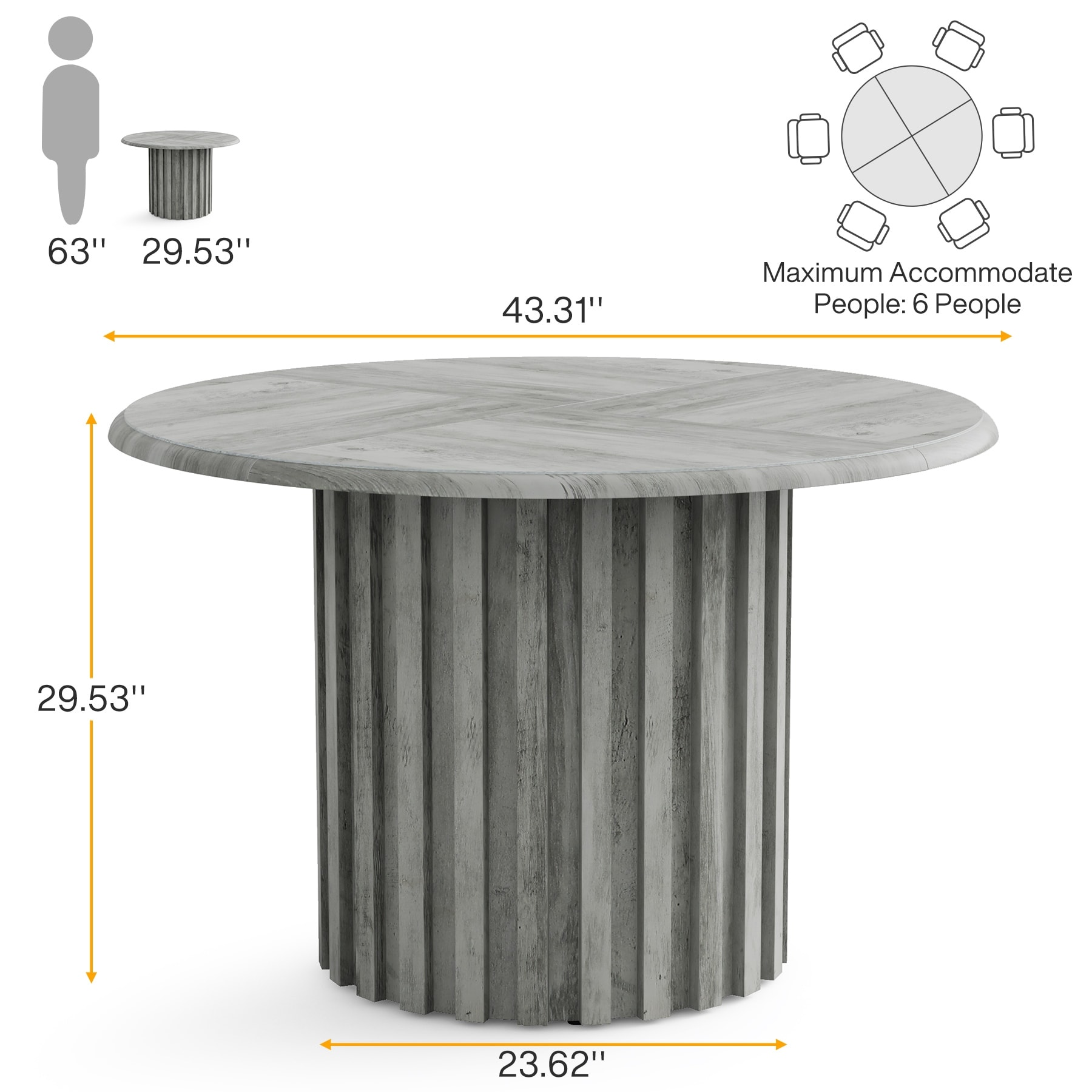 43.3" Round Farmhouse Dining Table for 4 - Kitchen & Dining
