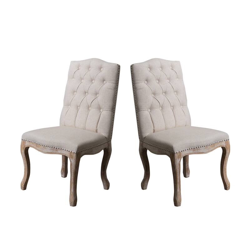 2 Piece Nailhead Upholstered Dining Chairs with Wooden Legs, Backrest, Upholstered for Dining Room Kitchen Bedroom Living Room