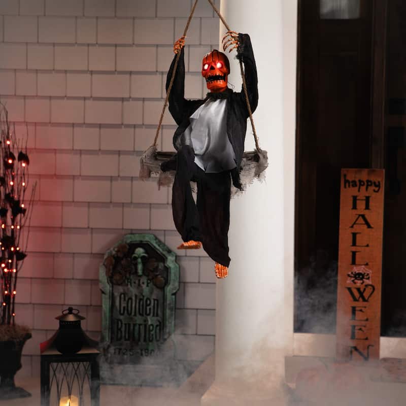 Animated Swinging Pumpkin Man Halloween Decoration - 30"