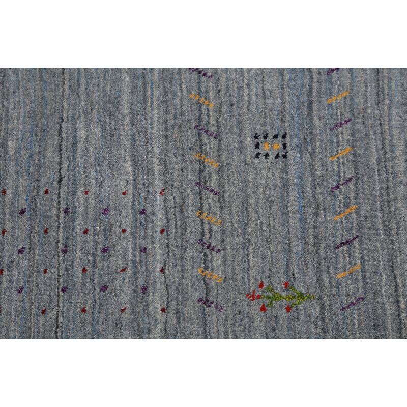 Hand Knotted Oriental 100% Wool Carpet Tribal Stripe Greys & Charcoal Gabbeh Area Rug - 8' 4'' X 5' 11''