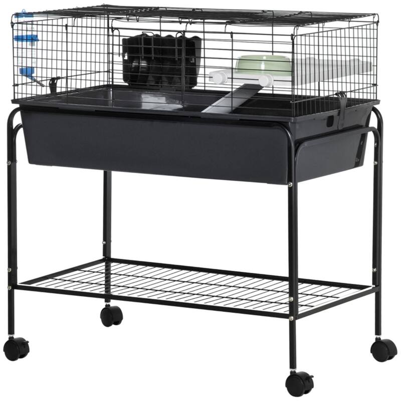 Small Animal Cage with Wheels, Storage Shelf and Removable Stand - 33" L x 18.5" W x 35.25" H